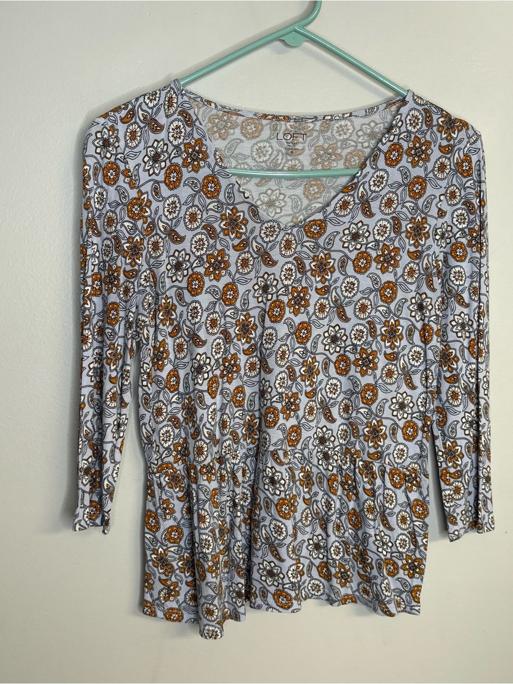 LOFT White Top with Brown Floral Print